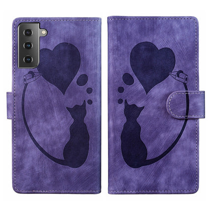 Samsung Galaxy S22+ 5G Heart & Cat Embossed Multi-Functional Pen Leather Wallet Phone Case with Stand and Card Slots