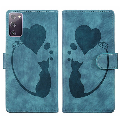 Samsung Galaxy S20 FE 5G Heart & Cat Embossed Multi-Functional Pen Leather Wallet Phone Case with Stand and Card Slots