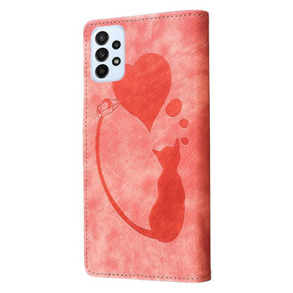 Samsung Galaxy A53 5G Heart & Cat Embossed Multi-Functional Pen Leather Wallet Phone Case with Stand and Card Slots