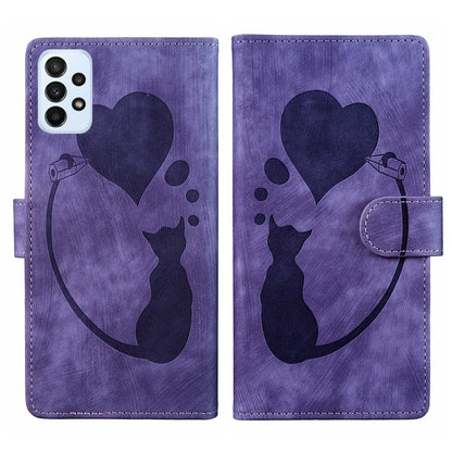 Samsung Galaxy A53 5G Heart & Cat Embossed Multi-Functional Pen Leather Wallet Phone Case with Stand and Card Slots