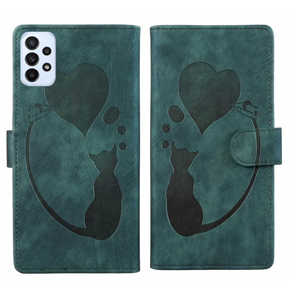 Samsung Galaxy A53 5G Heart & Cat Embossed Multi-Functional Pen Leather Wallet Phone Case with Stand and Card Slots