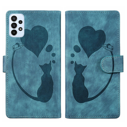 Samsung Galaxy A53 5G Heart & Cat Embossed Multi-Functional Pen Leather Wallet Phone Case with Stand and Card Slots