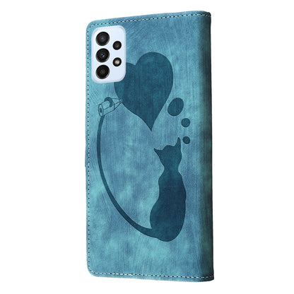 Samsung Galaxy A53 5G Heart & Cat Embossed Multi-Functional Pen Leather Wallet Phone Case with Stand and Card Slots