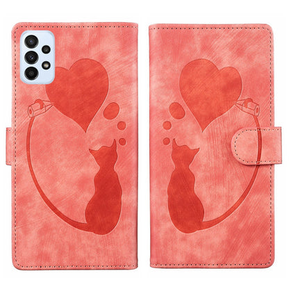 Samsung Galaxy A52s 5G Heart & Cat Embossed Multi-Functional Pen Leather Wallet Phone Case with Stand and Card Slots