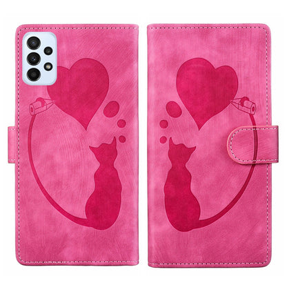 Samsung Galaxy A52s 5G Heart & Cat Embossed Multi-Functional Pen Leather Wallet Phone Case with Stand and Card Slots