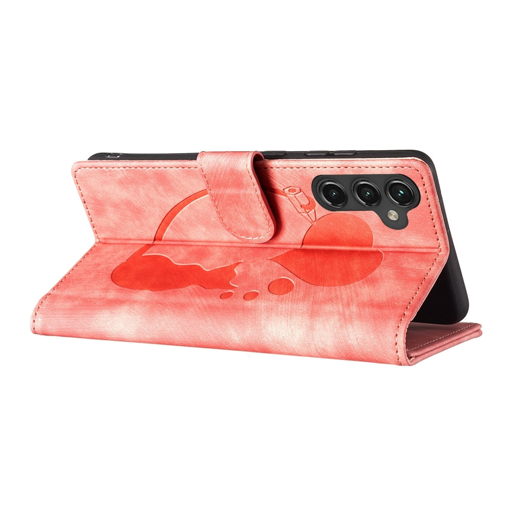 Samsung Galaxy A25 5G Heart & Cat Embossed Multi-Functional Pen Leather Wallet Phone Case with Stand and Card Slots