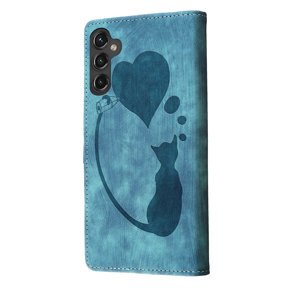 Samsung Galaxy A25 5G Heart & Cat Embossed Multi-Functional Pen Leather Wallet Phone Case with Stand and Card Slots