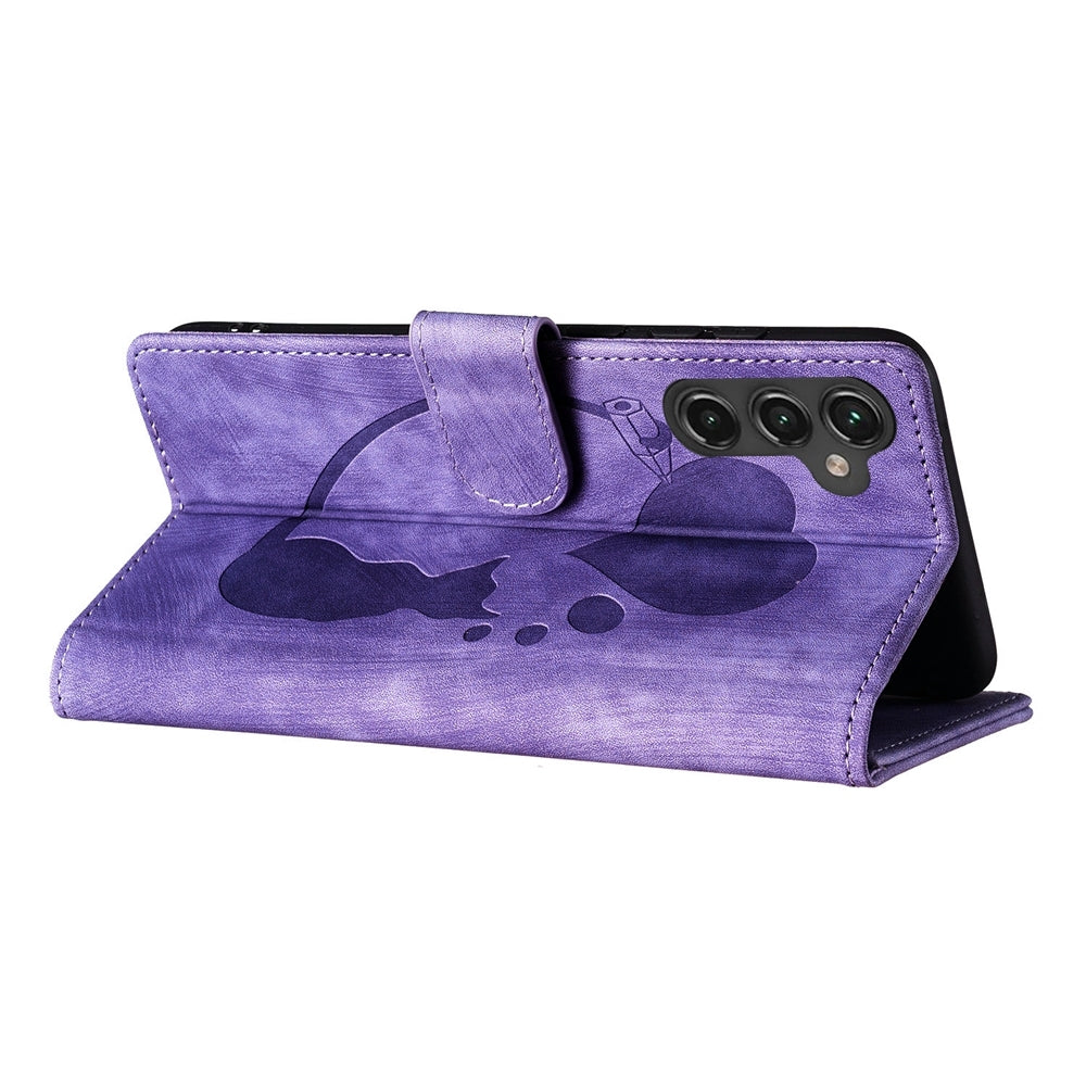 Samsung Galaxy A24 4G Heart & Cat Embossed Multi-Functional Pen Leather Wallet Phone Case with Stand and Card Slots