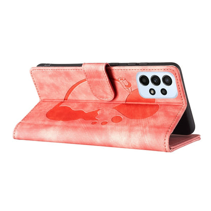 Samsung Galaxy A23 5G Heart & Cat Embossed Multi-Functional Pen Leather Wallet Phone Case with Stand and Card Slots