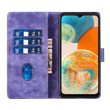 Samsung Galaxy A23 5G Heart & Cat Embossed Multi-Functional Pen Leather Wallet Phone Case with Stand and Card Slots