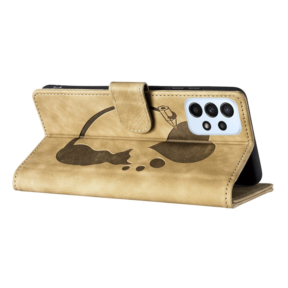 Samsung Galaxy A23 5G Heart & Cat Embossed Multi-Functional Pen Leather Wallet Phone Case with Stand and Card Slots