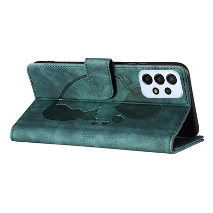 Samsung Galaxy A23 5G Heart & Cat Embossed Multi-Functional Pen Leather Wallet Phone Case with Stand and Card Slots