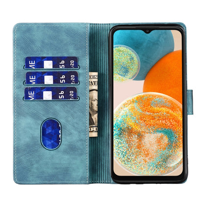Samsung Galaxy A23 5G Heart & Cat Embossed Multi-Functional Pen Leather Wallet Phone Case with Stand and Card Slots