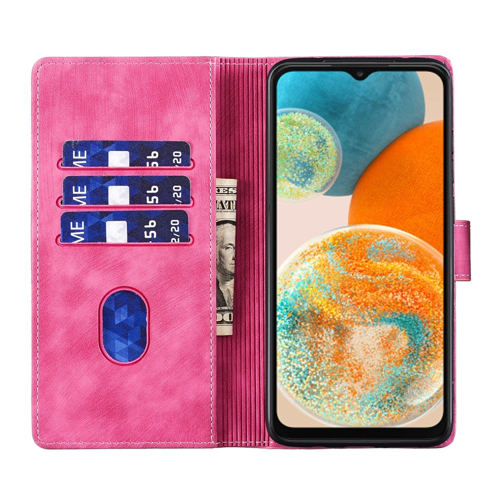 Samsung Galaxy A23 5G Heart & Cat Embossed Multi-Functional Pen Leather Wallet Phone Case with Stand and Card Slots