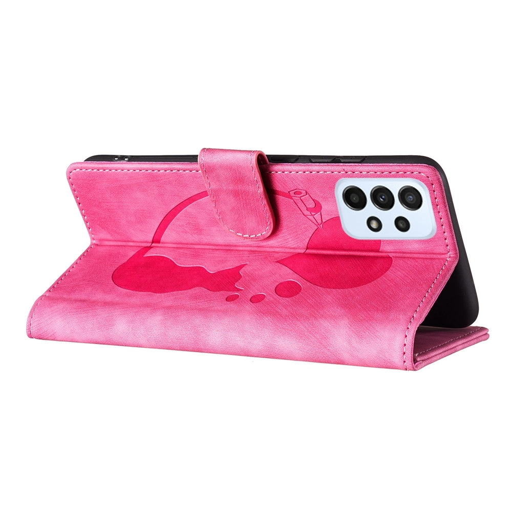 Samsung Galaxy A23 5G Heart & Cat Embossed Multi-Functional Pen Leather Wallet Phone Case with Stand and Card Slots