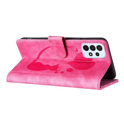 Samsung Galaxy A23 5G Heart & Cat Embossed Multi-Functional Pen Leather Wallet Phone Case with Stand and Card Slots