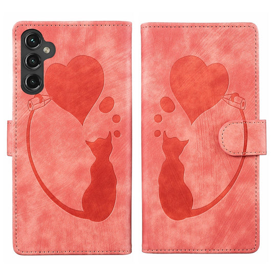 Samsung Galaxy A15 5G Heart & Cat Embossed Multi-Functional Pen Leather Wallet Phone Case with Stand and Card Slots