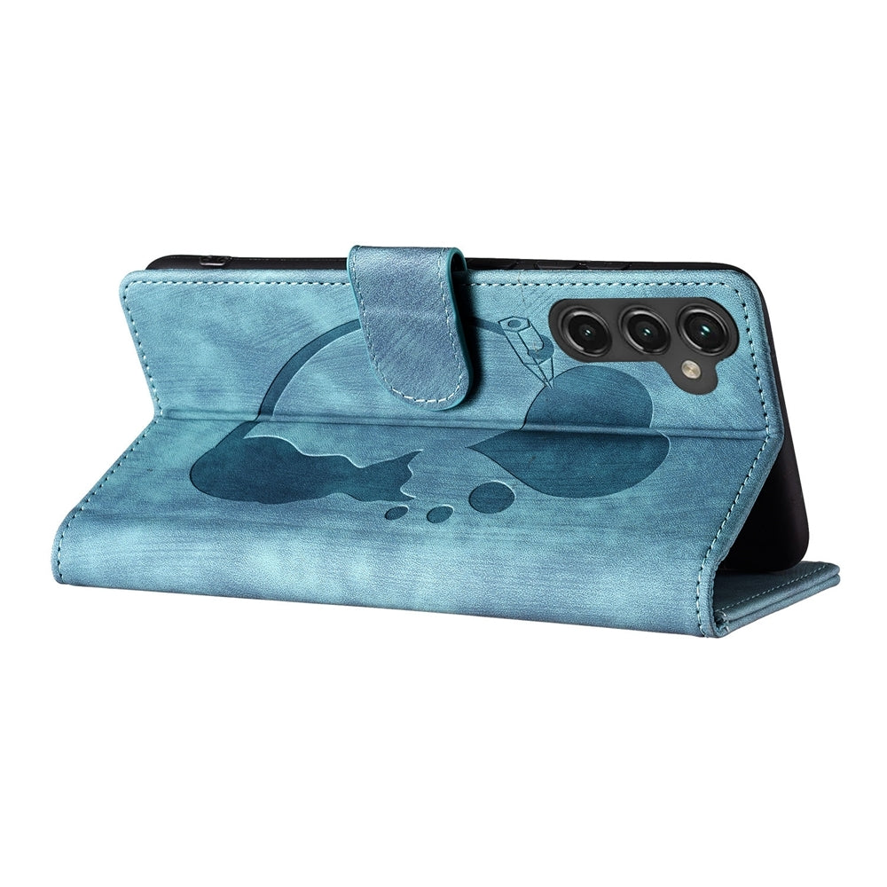 Samsung Galaxy A15 5G Heart & Cat Embossed Multi-Functional Pen Leather Wallet Phone Case with Stand and Card Slots