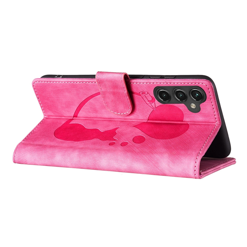 Samsung Galaxy A15 5G Heart & Cat Embossed Multi-Functional Pen Leather Wallet Phone Case with Stand and Card Slots