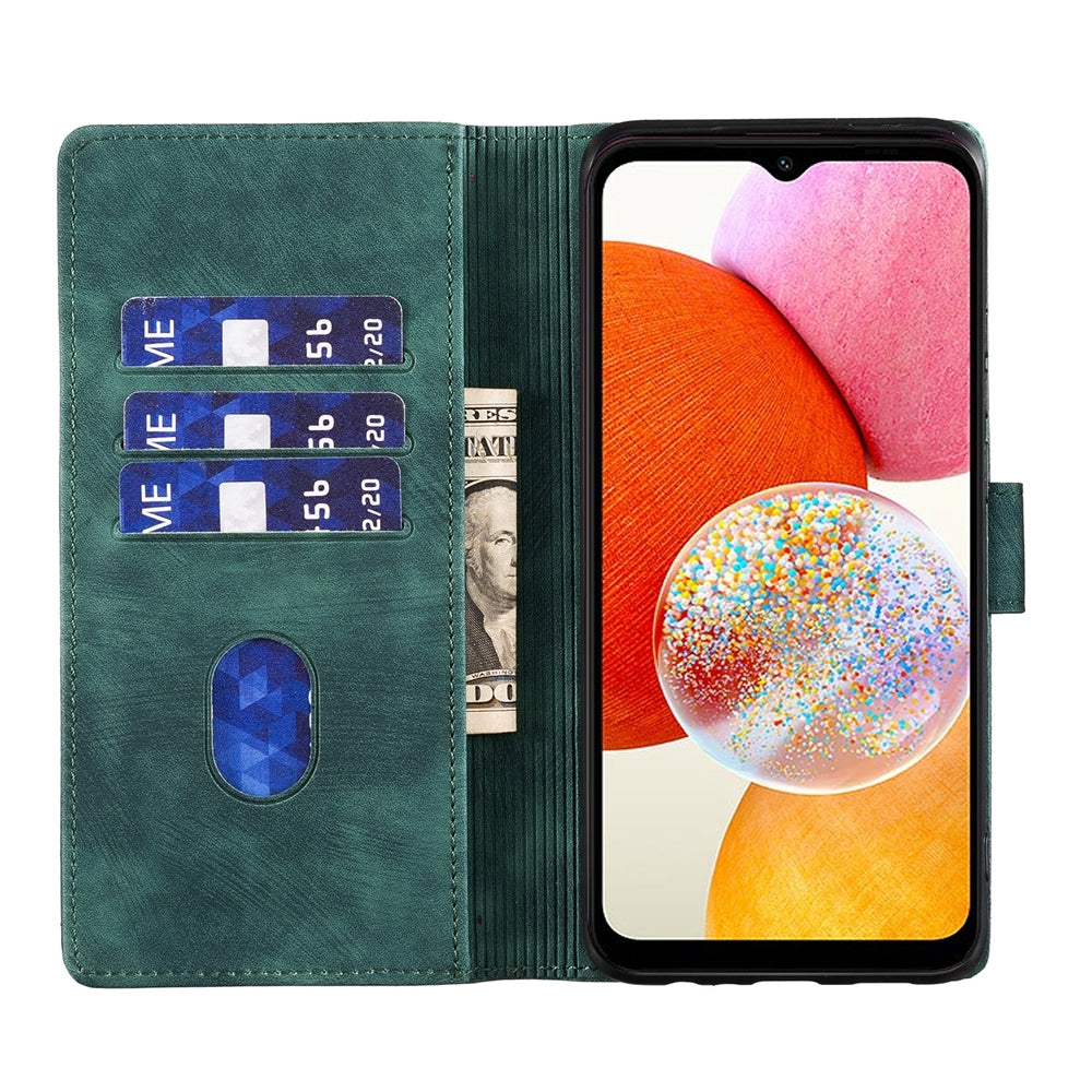 Samsung Galaxy A14 5G Heart & Cat Embossed Multi-Functional Pen Leather Wallet Phone Case with Stand and Card Slots