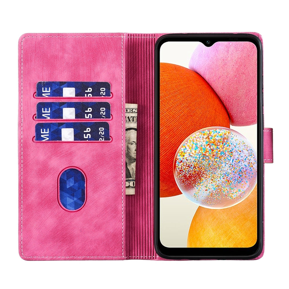 Samsung Galaxy A14 5G Heart & Cat Embossed Multi-Functional Pen Leather Wallet Phone Case with Stand and Card Slots
