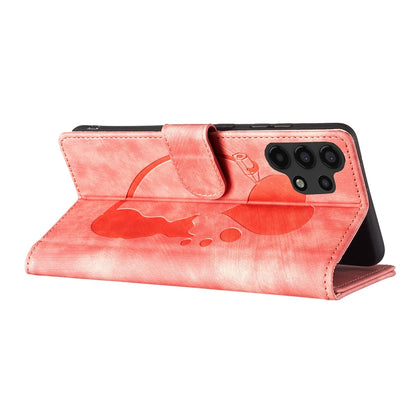 Samsung Galaxy A04 Heart & Cat Embossed Multi-Functional Pen Leather Wallet Phone Case with Stand and Card Slots