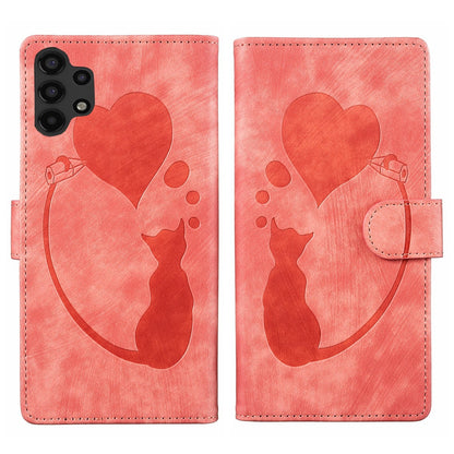 Samsung Galaxy A04 Heart & Cat Embossed Multi-Functional Pen Leather Wallet Phone Case with Stand and Card Slots