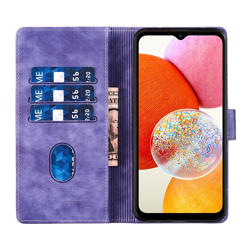 Samsung Galaxy A13 5G Heart & Cat Embossed Multi-Functional Pen Leather Wallet Phone Case with Stand and Card Slots