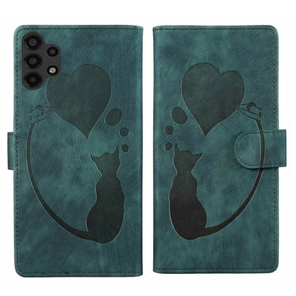 Samsung Galaxy A04 Heart & Cat Embossed Multi-Functional Pen Leather Wallet Phone Case with Stand and Card Slots