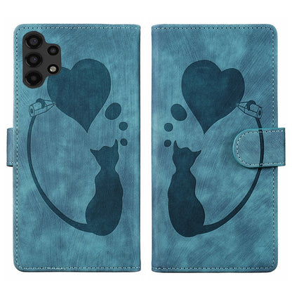 Samsung Galaxy A13 4G Heart & Cat Embossed Multi-Functional Pen Leather Wallet Phone Case with Stand and Card Slots