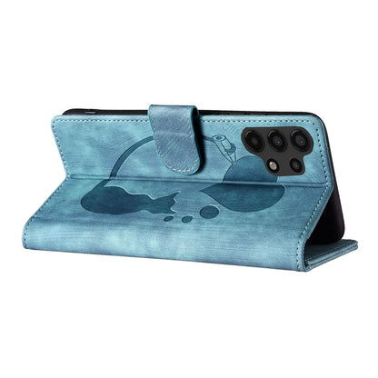 Samsung Galaxy A13 5G Heart & Cat Embossed Multi-Functional Pen Leather Wallet Phone Case with Stand and Card Slots