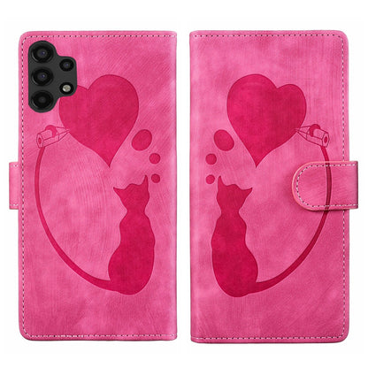 Samsung Galaxy A04 Heart & Cat Embossed Multi-Functional Pen Leather Wallet Phone Case with Stand and Card Slots