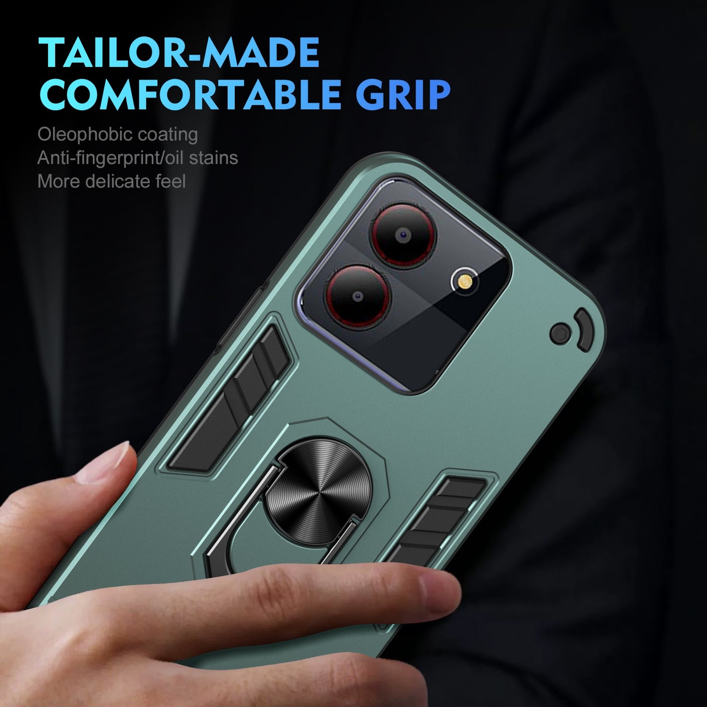 Shockproof ZTE Blade A54 Phone Case with 360° Rotatable Metal Ring Holder, Magnetic Car Mount Stand, Ultra-Thin PC & Silicone Protection Cover