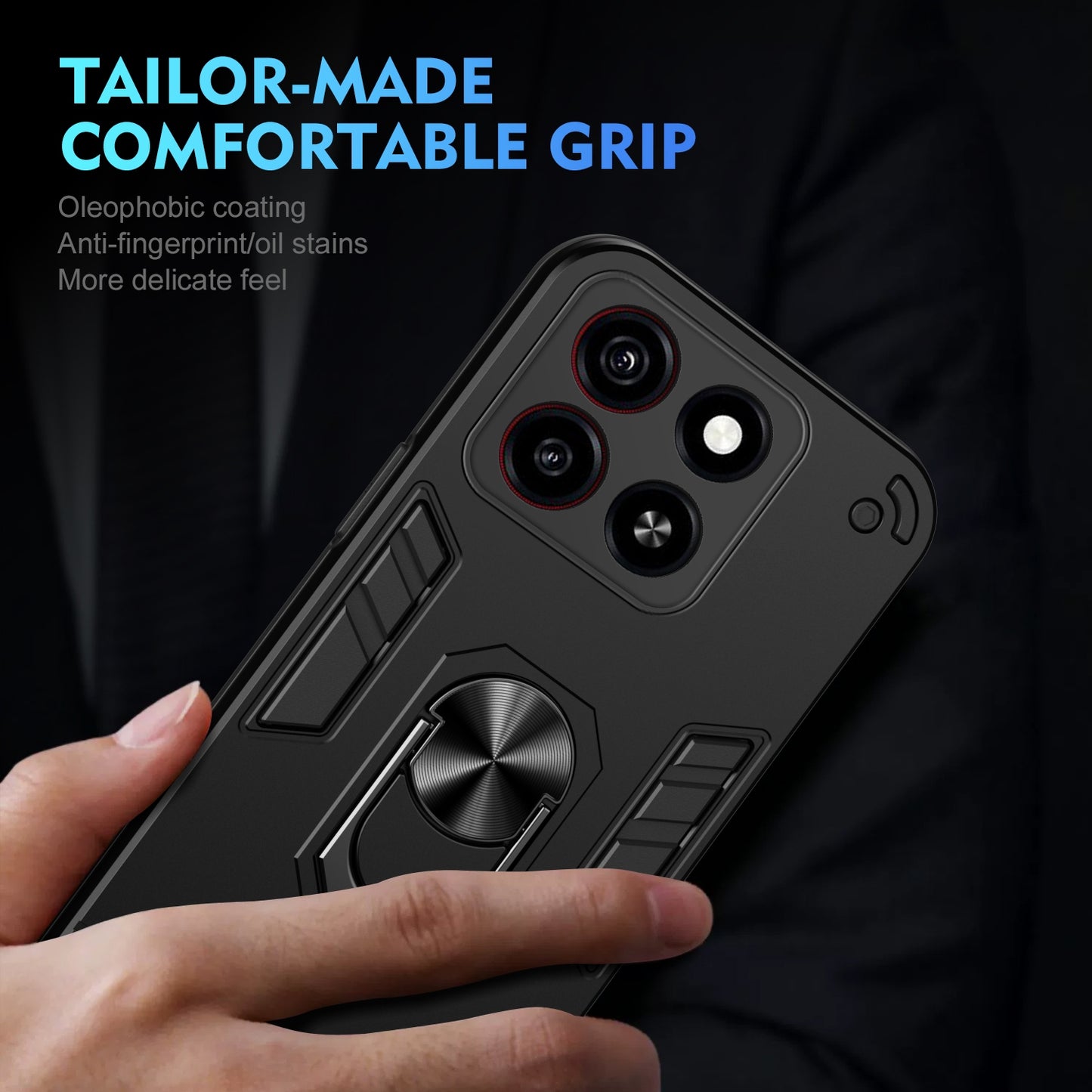 Shockproof ZTE Blade A35 / A55 Phone Case with 360° Rotatable Metal Ring Holder, Magnetic Car Mount Stand, Ultra-Thin PC & Silicone Protection Cover