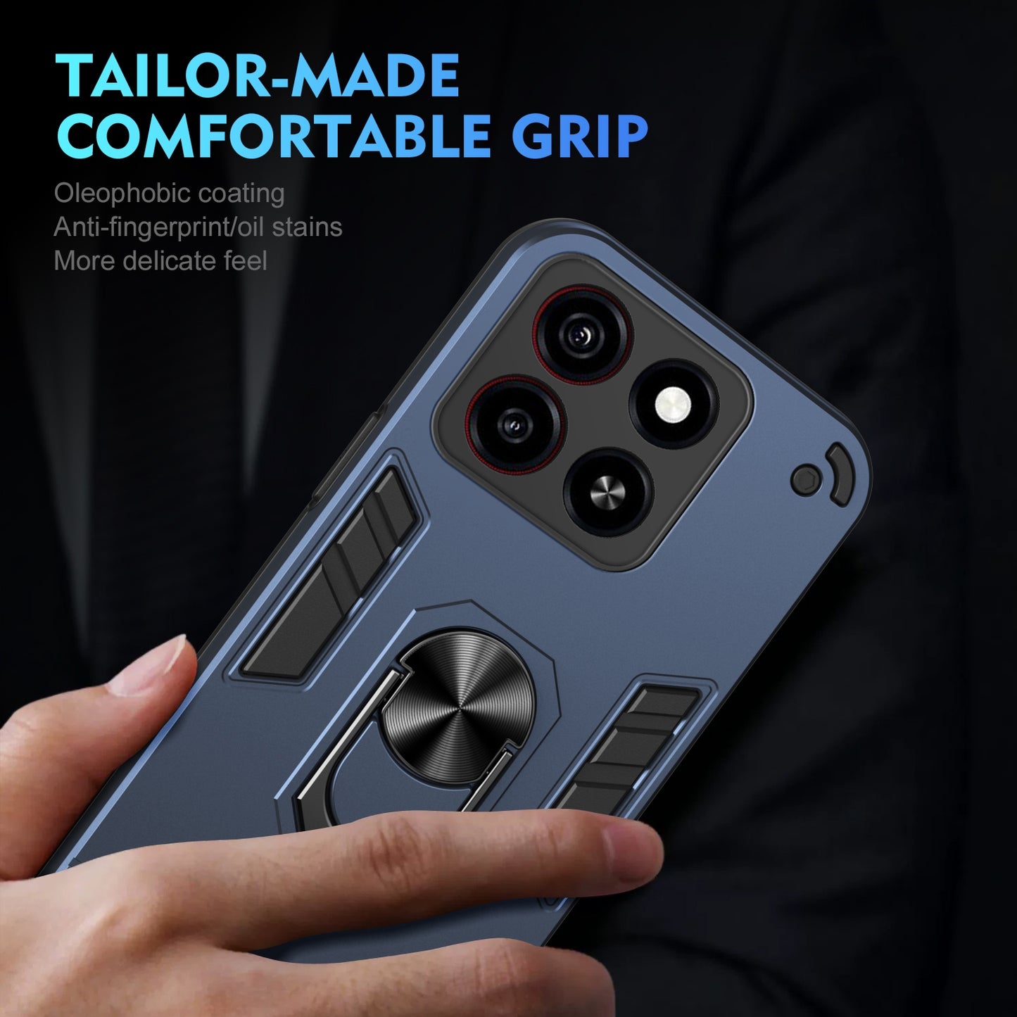 Shockproof ZTE Blade A35 / A55 Phone Case with 360° Rotatable Metal Ring Holder, Magnetic Car Mount Stand, Ultra-Thin PC & Silicone Protection Cover