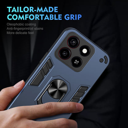 Shockproof ZTE Blade A35 / A55 Phone Case with 360° Rotatable Metal Ring Holder, Magnetic Car Mount Stand, Ultra-Thin PC & Silicone Protection Cover