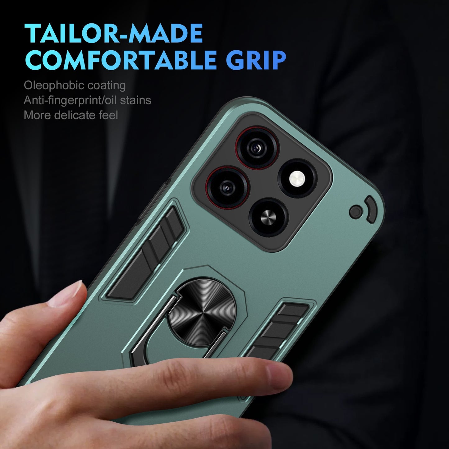 Shockproof ZTE Blade A35 / A55 Phone Case with 360° Rotatable Metal Ring Holder, Magnetic Car Mount Stand, Ultra-Thin PC & Silicone Protection Cover