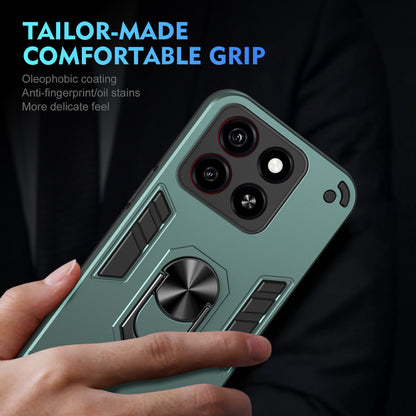 Shockproof ZTE Blade A35 / A55 Phone Case with 360° Rotatable Metal Ring Holder, Magnetic Car Mount Stand, Ultra-Thin PC & Silicone Protection Cover