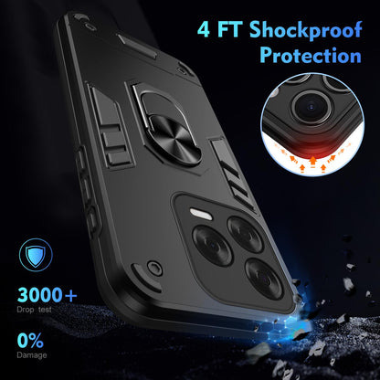 Shockproof ZTE Blade V70 Vita Phone Case with 360° Rotatable Metal Ring Holder, Magnetic Car Mount Stand, Ultra-Thin PC & Silicone Protection Cover