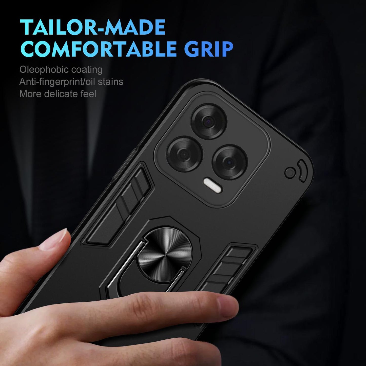 Shockproof ZTE Blade V70 Vita Phone Case with 360° Rotatable Metal Ring Holder, Magnetic Car Mount Stand, Ultra-Thin PC & Silicone Protection Cover