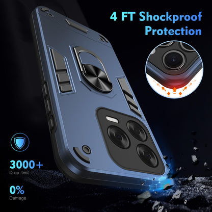Shockproof ZTE Blade V70 Vita Phone Case with 360° Rotatable Metal Ring Holder, Magnetic Car Mount Stand, Ultra-Thin PC & Silicone Protection Cover