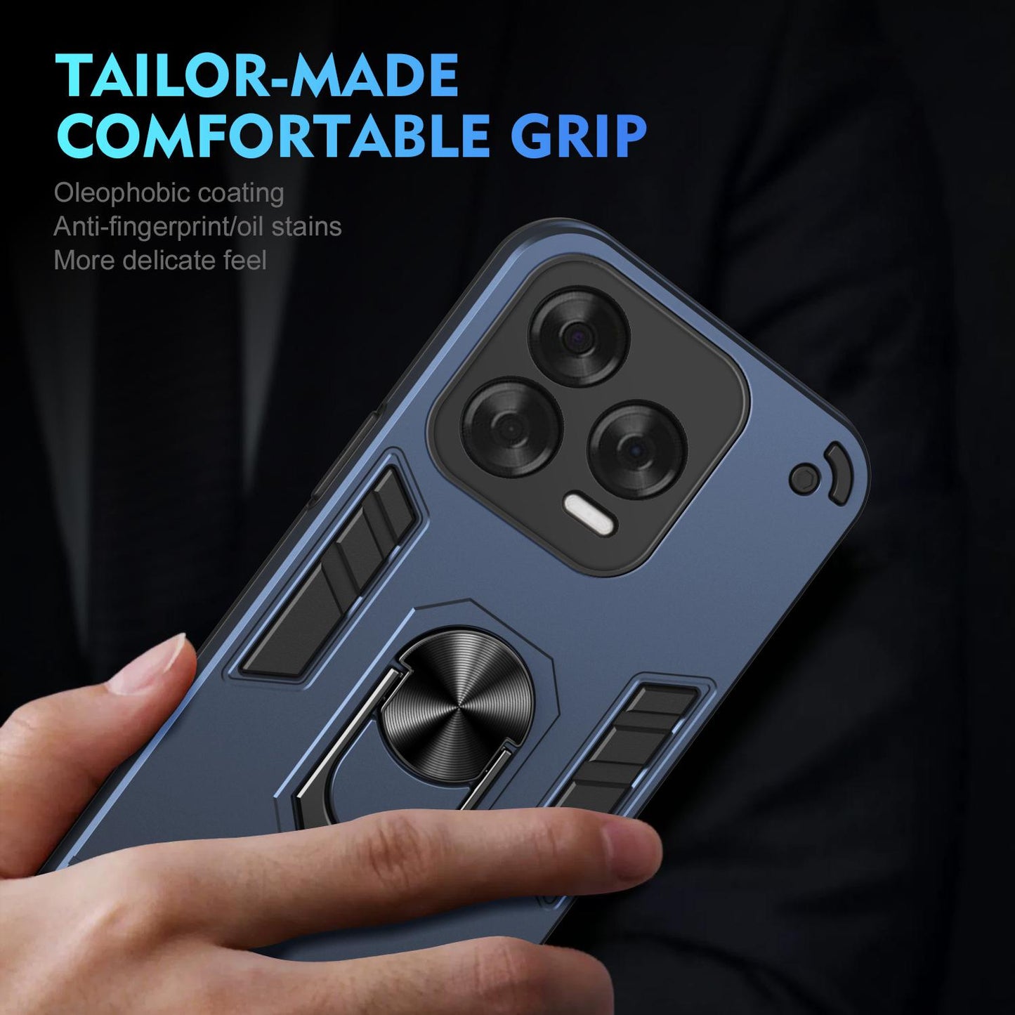 Shockproof ZTE Blade V70 Vita Phone Case with 360° Rotatable Metal Ring Holder, Magnetic Car Mount Stand, Ultra-Thin PC & Silicone Protection Cover