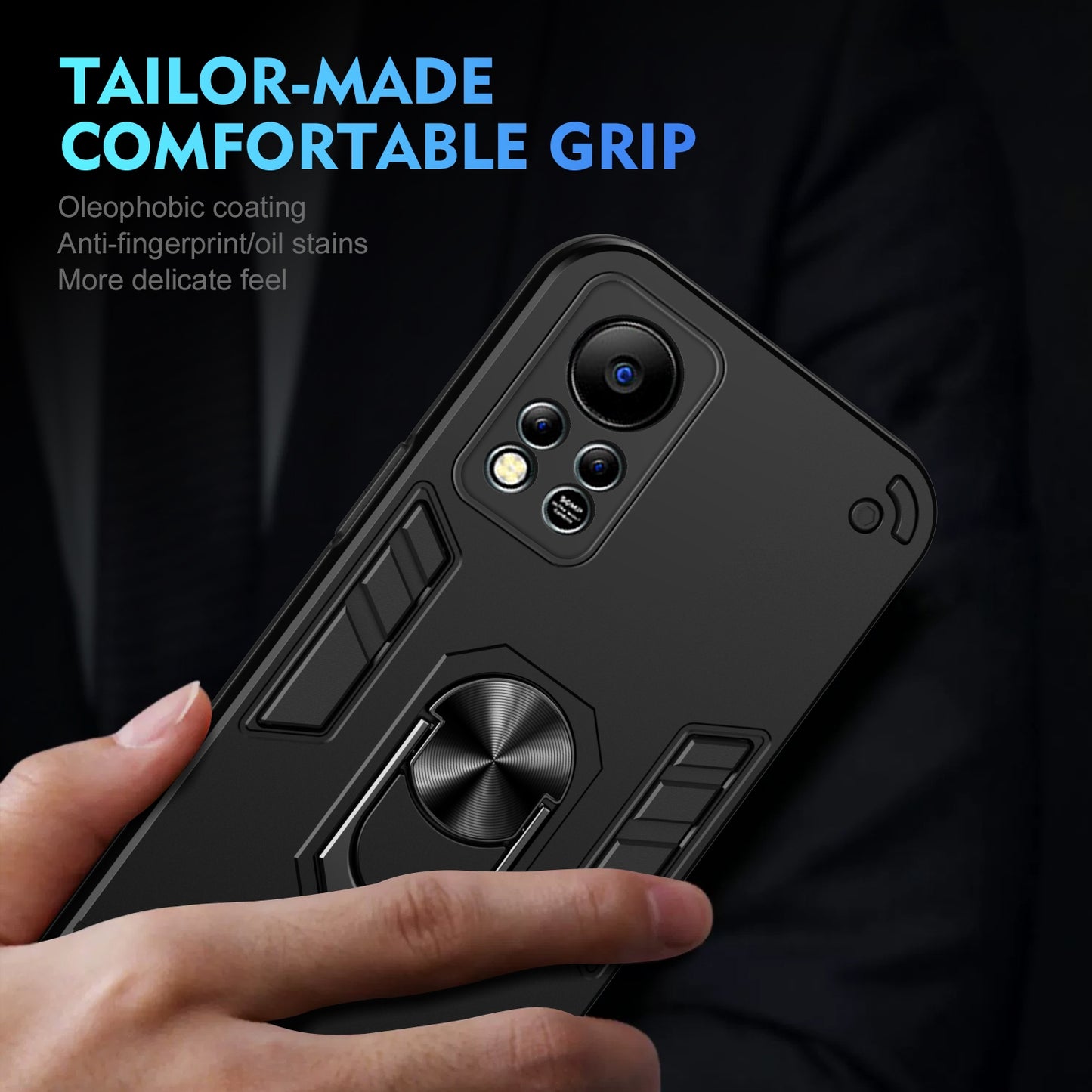 Shockproof Infinix Hot 11s NFC Phone Case with 360° Rotatable Metal Ring Holder, Magnetic Car Mount Stand, Ultra-Thin PC & Silicone Protection Cover