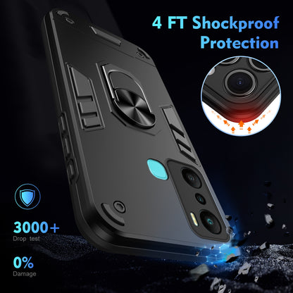 Shockproof Infinix Hot 20i Phone Case with 360° Rotatable Metal Ring Holder, Magnetic Car Mount Stand, Ultra-Thin PC & Silicone Protection Cover