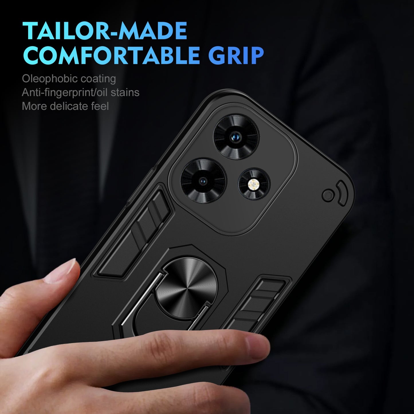 Shockproof Infinix Hot 30 Phone Case with 360° Rotatable Metal Ring Holder, Magnetic Car Mount Stand, Ultra-Thin PC & Silicone Protection Cover