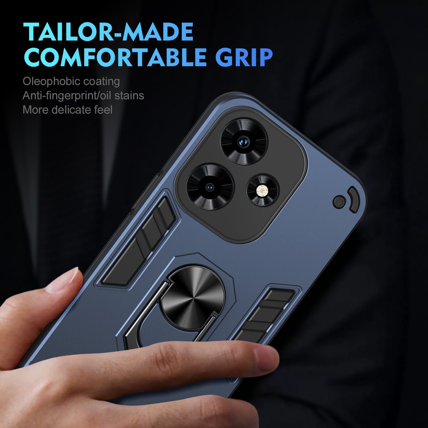 Shockproof Infinix Hot 30 Phone Case with 360° Rotatable Metal Ring Holder, Magnetic Car Mount Stand, Ultra-Thin PC & Silicone Protection Cover