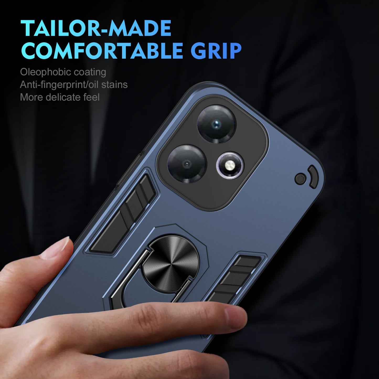 Shockproof Infinix Hot 30 Play Phone Case with 360° Rotatable Metal Ring Holder, Magnetic Car Mount Stand, Ultra-Thin PC & Silicone Protection Cover