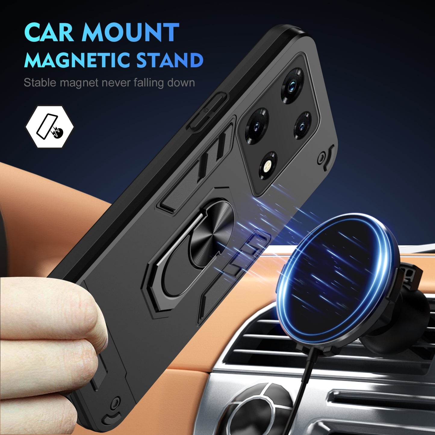 Shockproof Infinix Note 30 Pro Phone Case with 360° Rotatable Metal Ring Holder, Magnetic Car Mount Stand, Ultra-Thin PC & Silicone Protection Cover