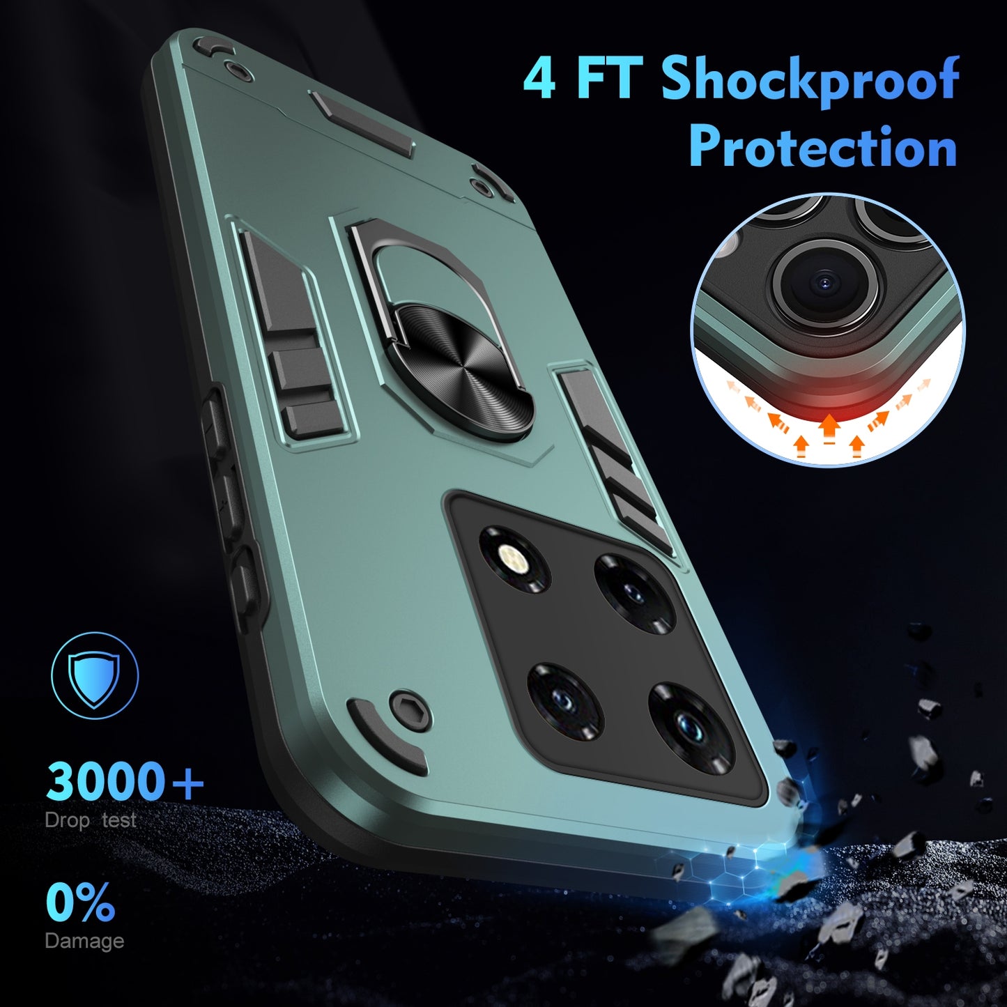 Shockproof Infinix Note 30 Pro Phone Case with 360° Rotatable Metal Ring Holder, Magnetic Car Mount Stand, Ultra-Thin PC & Silicone Protection Cover