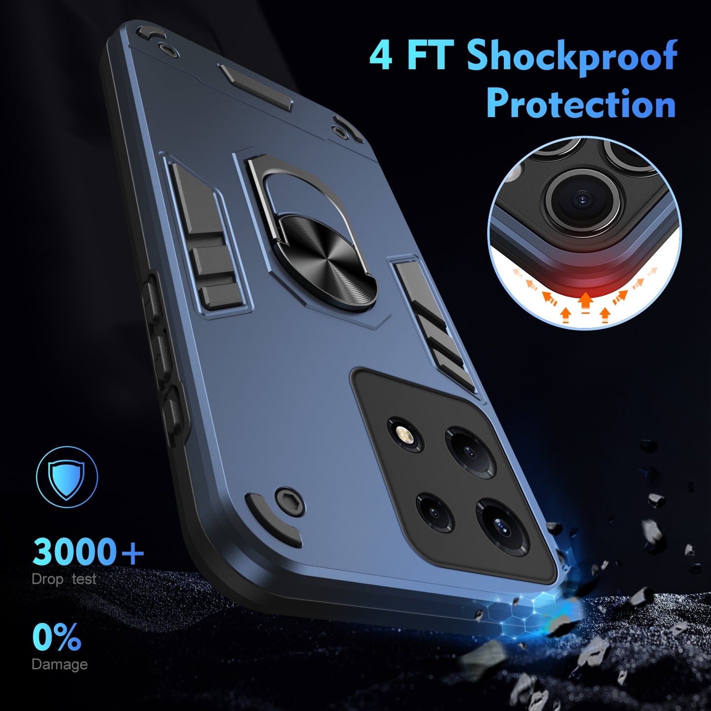 Shockproof Infinix Note 30 VIP Phone Case with 360° Rotatable Metal Ring Holder, Magnetic Car Mount Stand, Ultra-Thin PC & Silicone Protection Cover